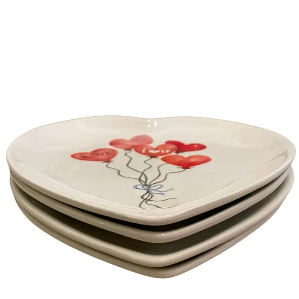 4pc Maxcera Valentine Heart Shaped Dinner Plates 10in Red Heart Balloons New